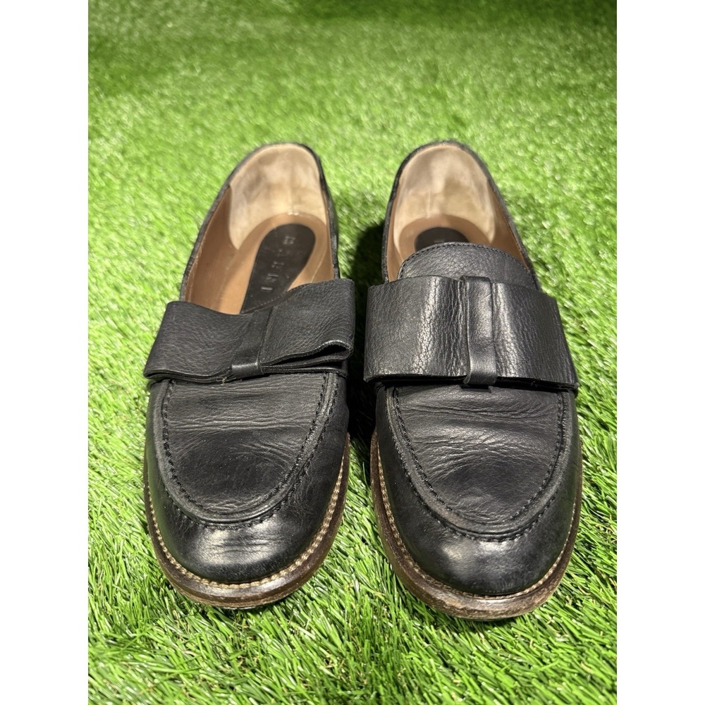Marni Black Leather Wide Bow Italian Loafers Slip On Shoes Sz EUR 38 US 8